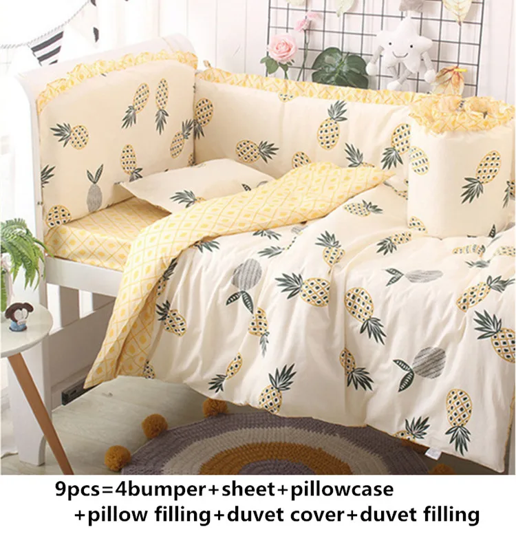 

Promotion! 6/9PCS pineapple Cartoon cot baby crib bedding sets ,bed linen 100%cotton reactive baby bedding set 120*60/120*70cm