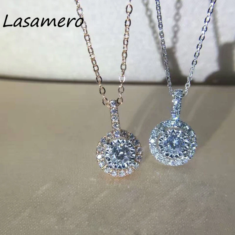 LASAMERO 0.14CT круглый кулон с сапфировым цветком 18k золотой натуральным