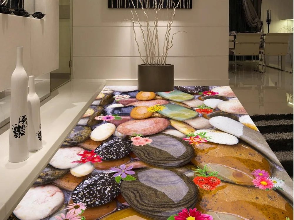 3D обои для украшения стен цветы пол из булыжника гостиной ПВХ напольные |