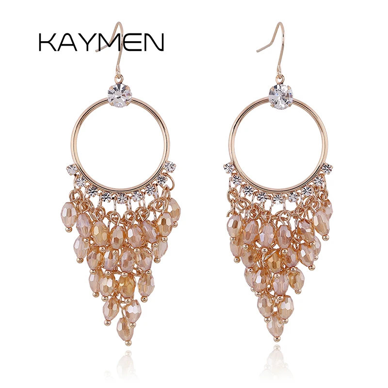 KIMAN Новое Прибытие Уникальные Позолоченные Серьги С Хрустальные Бусины Для