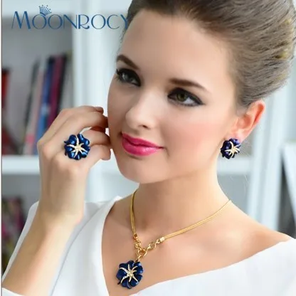 MOONROCY Бесплатная доставка модное ожерелье с кристаллами и кольцом из розового