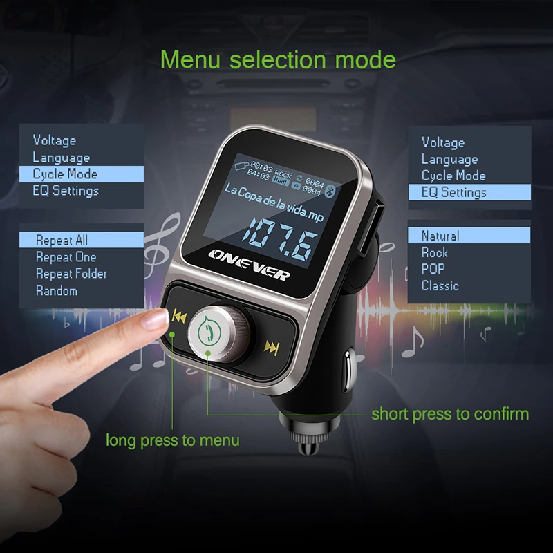 ONEVER fm-передатчик Беспроводной Bluetooth fm-модулятор громкой связи car kit ЖК-дисплей Радио аудио Автомобильный MP3-плеер 3.5 мм Aux Adatper FLAC