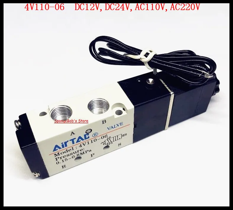 4V110 06 1/8 &quotDC12V/DC24V/AC110V/AC220V пневматические СОЛЕНОИДНЫЕ клапаны 5 портов 2 Позиции
