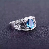 silver natural topaz gemstone ring for women engagement party ring gift blue ring fine jewelry