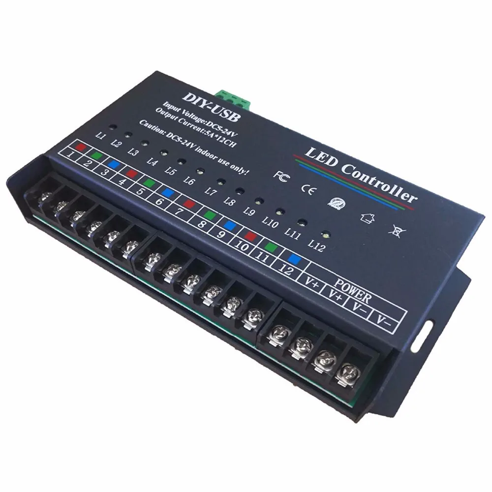 12 канальный DMX декодер DMX512 контроллер USB диммер драйвер постоянного тока 5 в 24 В