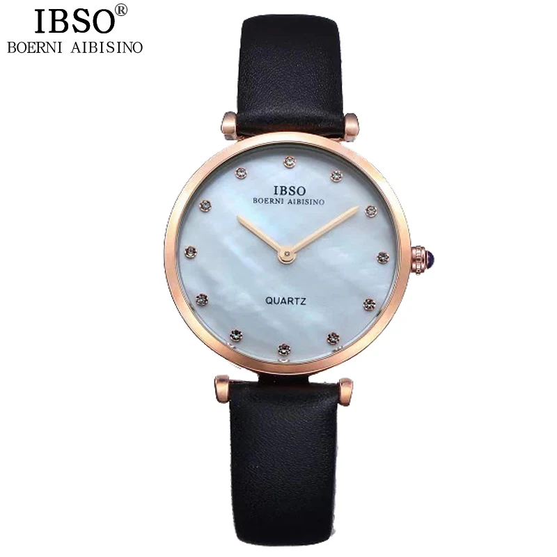 B black IBSO брендовые часы, женские наручные часы, роскошный красный ремешок из натуральной кожи, кварцевые часы, женские часы, Relogio Feminino# B2210L - Цвет: B black