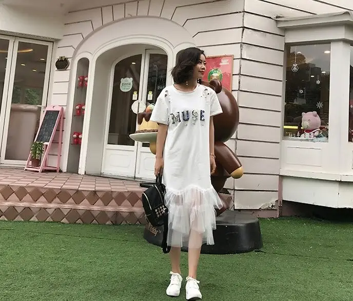 Женское длинное платье с коротким рукавом однотонное Сетчатое лоскутное