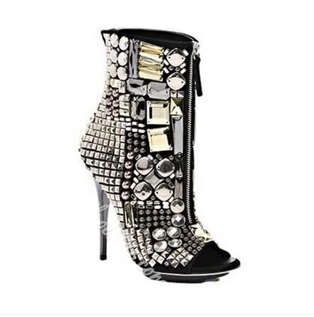 Ботильоны женские на молнии спереди пикантные сандалии с открытым носком тонком