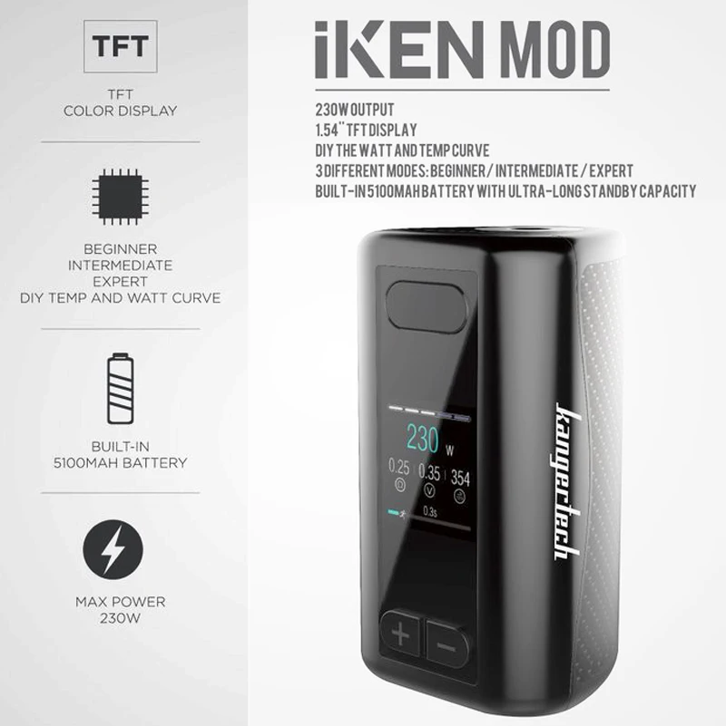 Стартовый набор KangerTech IKEN с цветным дисплеем AKD 230 Вт 5100 мАч бак атомайзера 4 мл