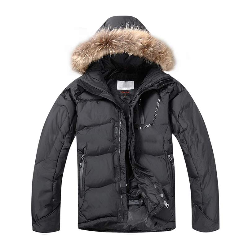 2022 New Winter Men Down Jacket Warm Down Coats White Duck Down Real Raccoon Fur Hooded Down Jackets Outwear Winter Men Coats