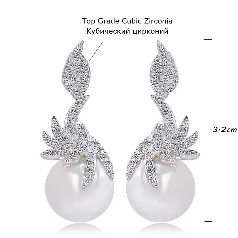 BlingZircons новые серебряные Цвет кубического циркония инкрустированный камнями мода, белый жемчуг серьги падение серьги для Для женщин подарок E169