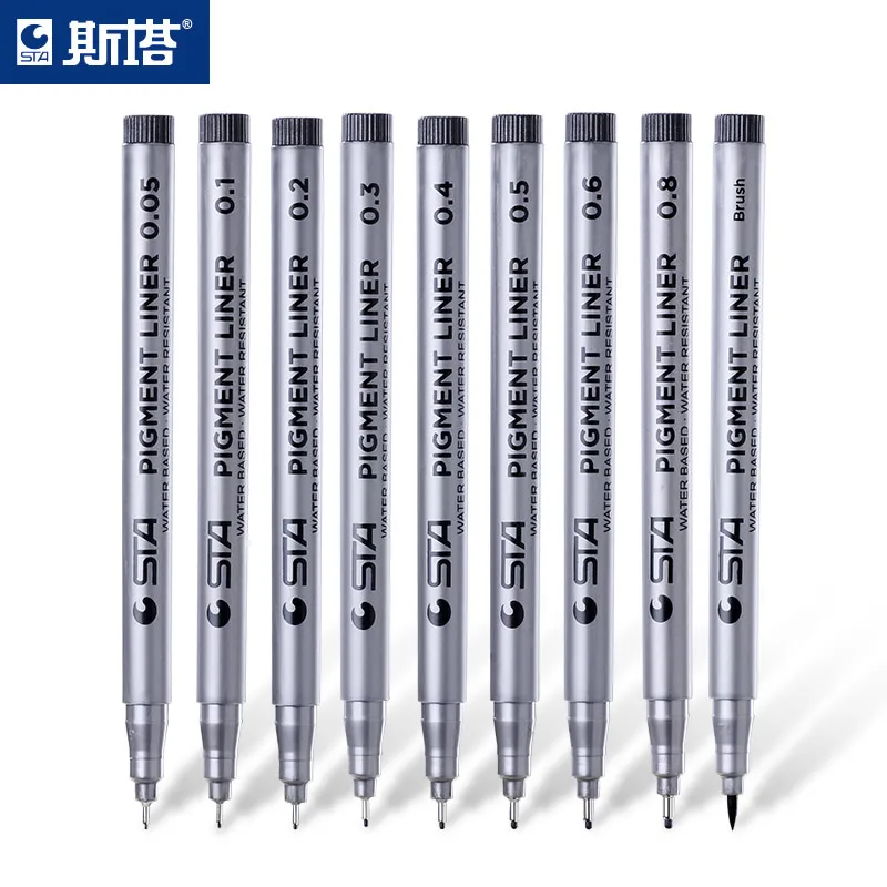 9pcs STA 9 шт. водостойкая черная Микрон ручка крючок вкладыш кисть для эскиза Маркеры для манги комический почерк Кисть ручка Рисование товары для рукоделия - Цвет: 9pcs
