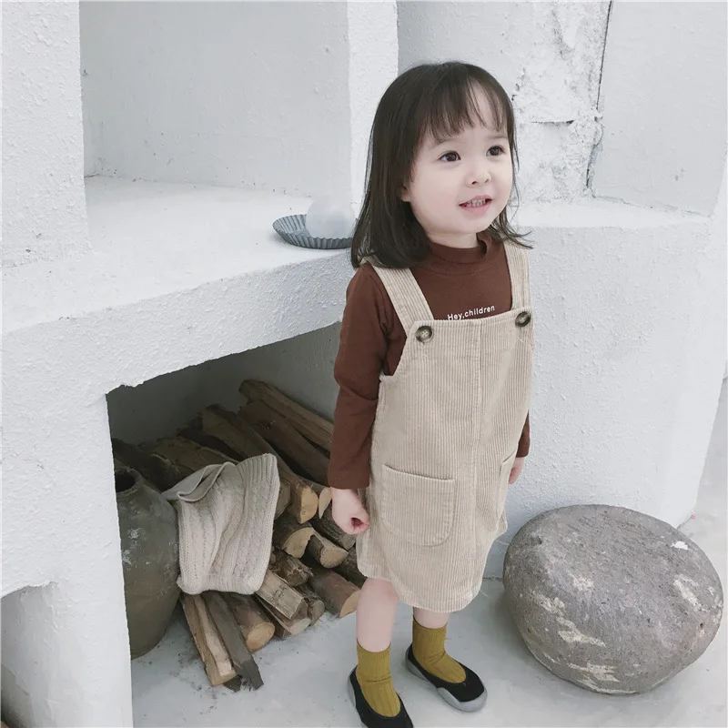 Girl Strap Dress 2018 Autumn New Baby Cute Corduroy Dresses Children Clothing Kids Suspender A-line for Girls | Детская одежда и