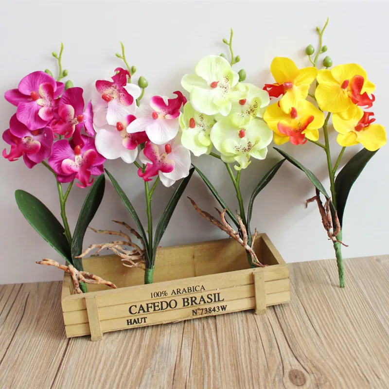 Искусственные цветы шелковые искусственные бабочки орхидея с листьями