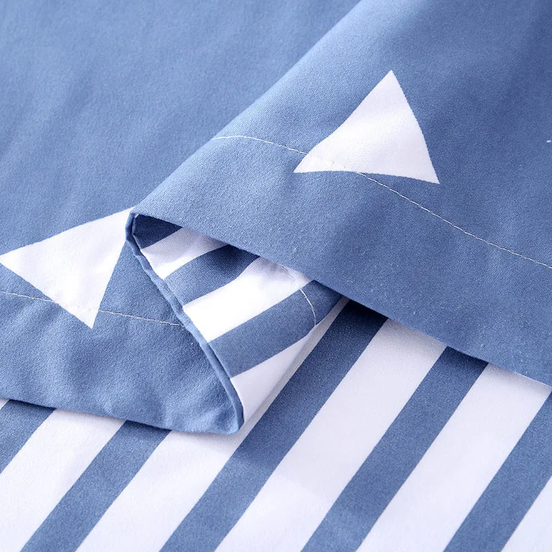 

Solstice Home Textile Duvet Quilt Cover Flat Sheet Pillowcase Blue Triangle Stripe Bedding Linens Set Teen Adult Bedclothes Suit