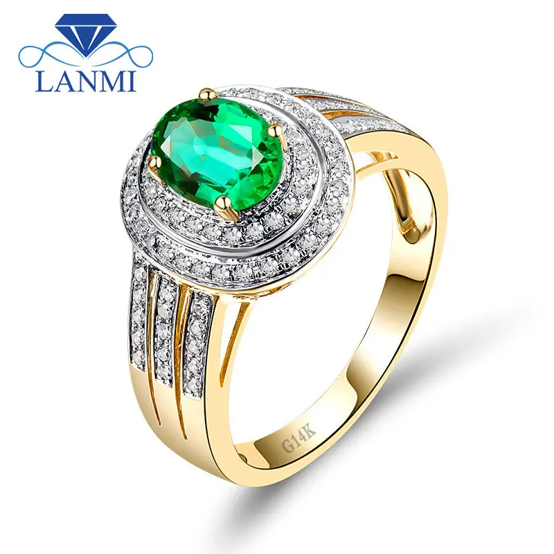 LANMI Овальный 6x8 мм 2.16Ct однотонные 14kt Желтое золото натуральный изумруд Свадебные