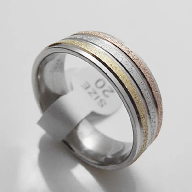 Sell 10 pcs 8mm Three-color tangent pearl sand Inner arc Comfort fashion stainless steel rings | Украшения и аксессуары