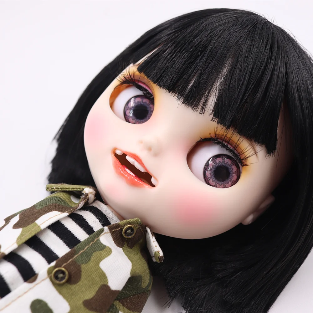 

ICY DBS Blyth Doll No.BL9601 Black hair Open Mouth Canine teeth Carved lips Matte face Joint body 1/6 bjd ob24 anime girl