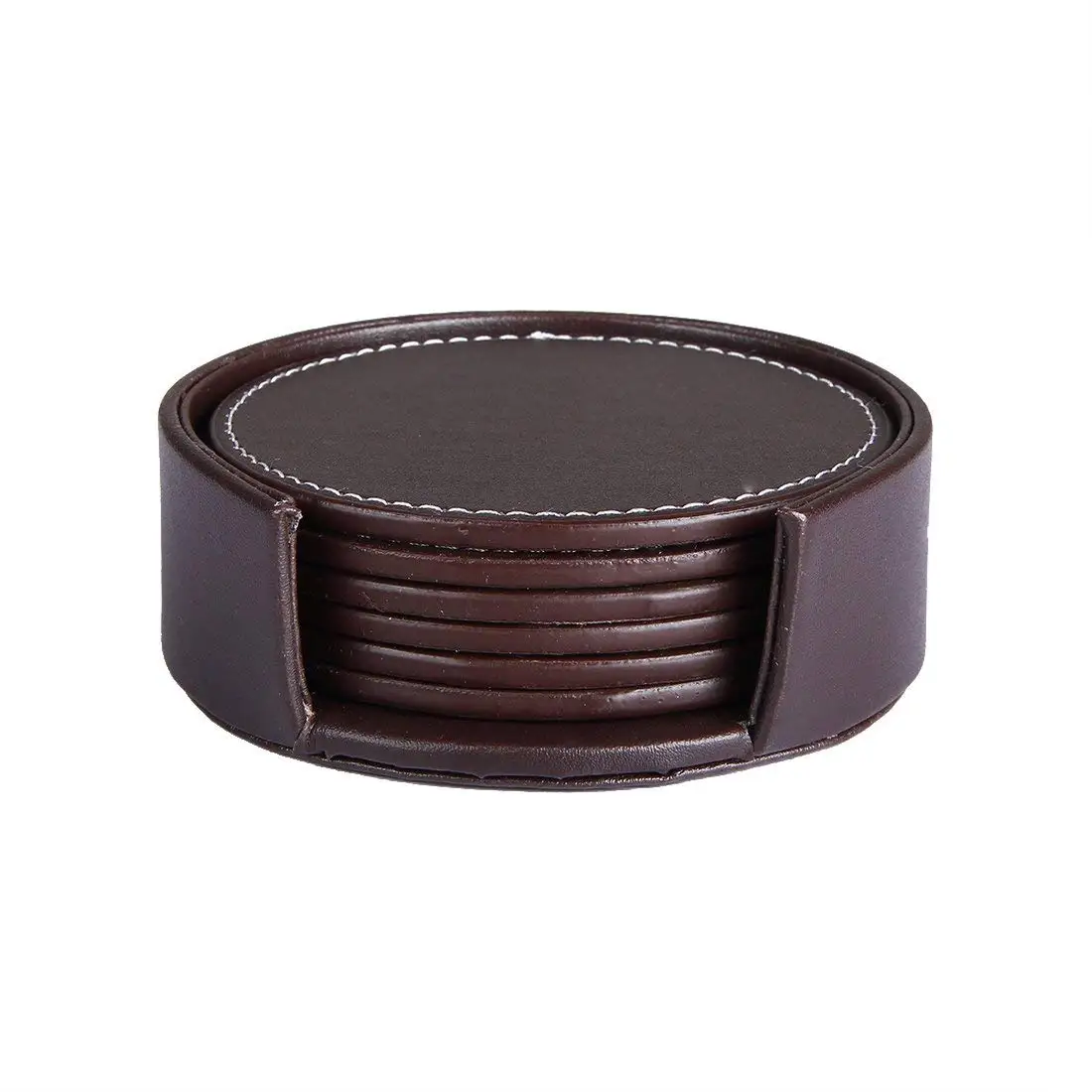 Coasters For Drinks Leather With Holder Set Of 6 Protect Furniture From Water Marks Scratch And Damage (Brown) | Дом и сад