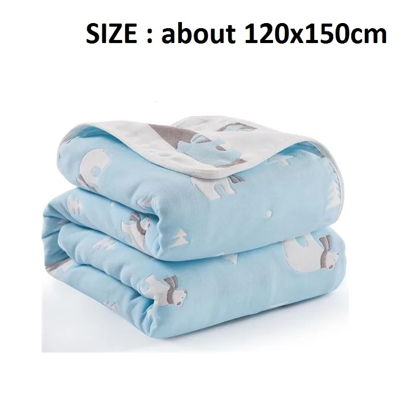 blue bear120x150cm Многофункциональное детское одеяло, шестислойное Хлопковое одеяло, Пеленальное Одеяло для новорожденных, дышащее влажное одеяло для сна, диванное одеяло для отдыха покрывало для сна - Цвет: blue bear120x150cm