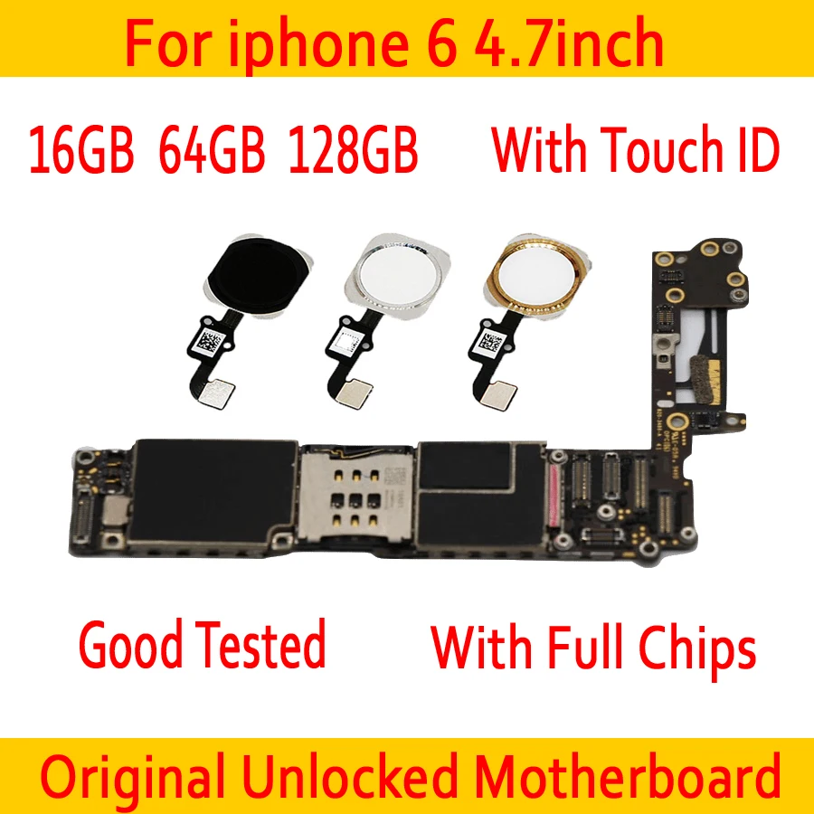 Оригинальная разблокированная материнская плата для iphone 6 с сенсорным ID/без Touch ID, материнская плата для iphone 6, 16 ГБ/64 Гб/128 ГБ