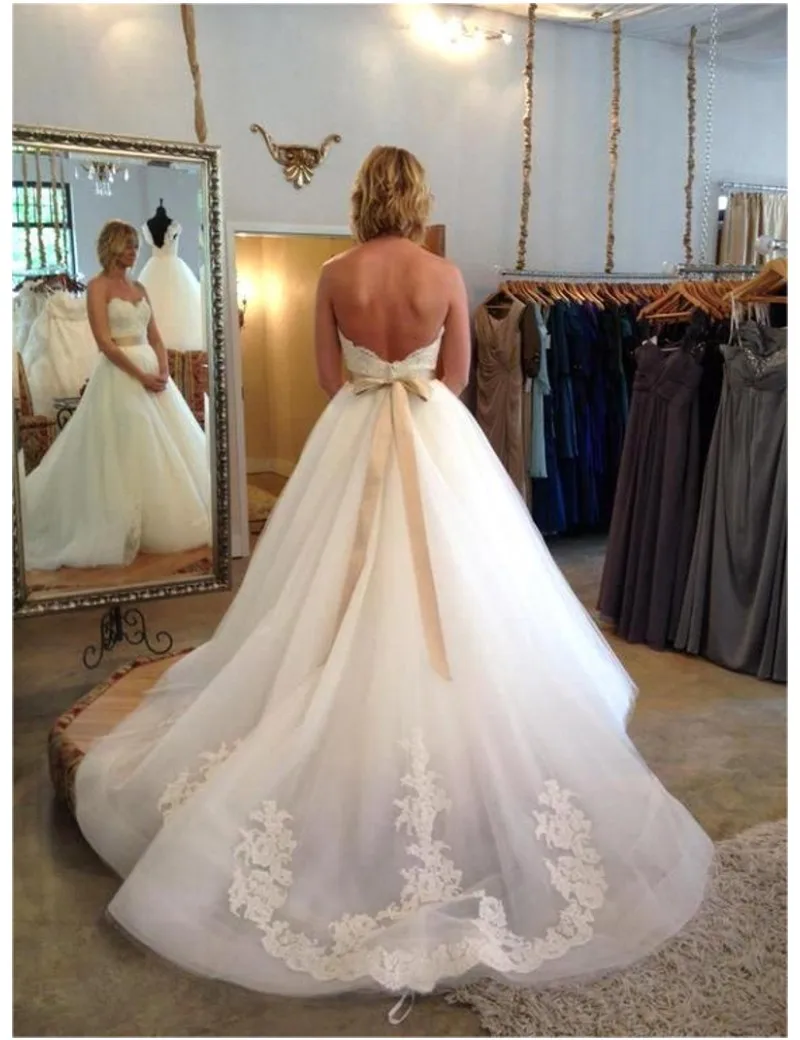 

Charming Vintage Sweetheart Wedding Dresses A Line Lace Bridal Bride Gowns with Sashes vestido de noiva longo