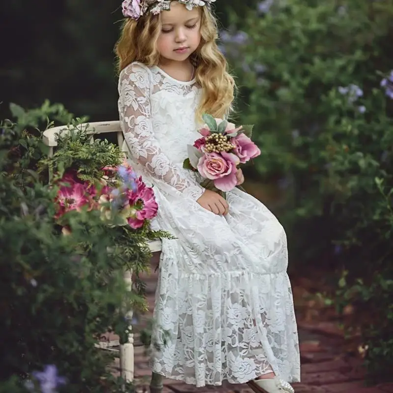 2019GirlsLace Embroidery Dress Kids Dresses for Girl Princessspring and autumn Party Gown Children Wedding Wear1-4Y | Детская одежда и