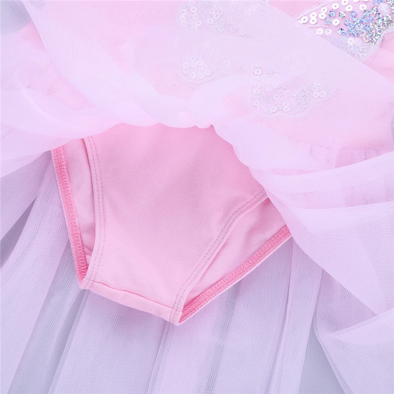 Kids Girls Cotton Tulle Long Sleeves Sequined Figure Ice Skating Dress Children Ballet Gymnastics Leotard Lyrical Dance Costumes |