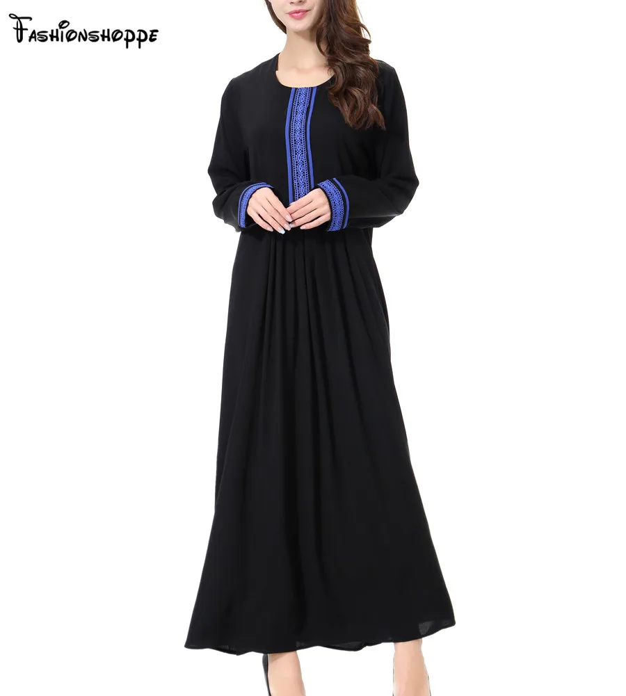 Женское длинное платье с вышивкой в турецком мусульманском стиле D205|muslim abaya