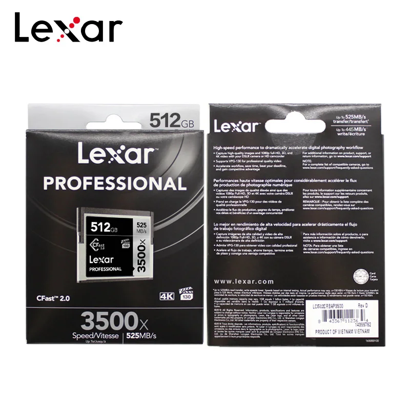 

Original Lexar 3500x Memory Card 64GB 128GB 256GB 512GB 4K High Speed 525MB/s CFast 2.0 Card for Professional HD Camera