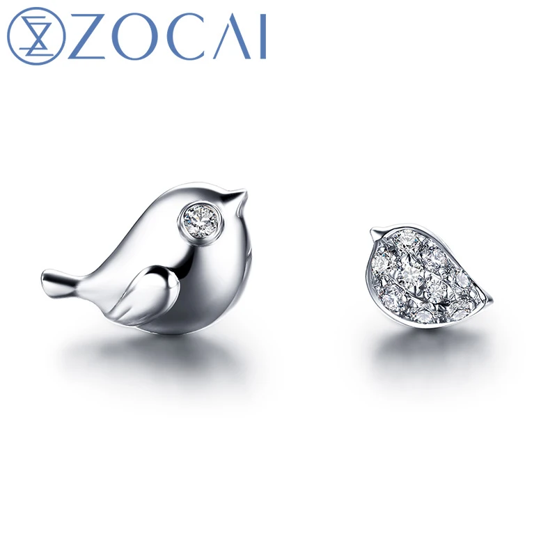 White Gold custom ZOCAI серьги дизайн маленький Magpie Настоящее 0,04 CT серьги-гвоздики с бриллиантами 18 K розовое золото(Au750 - Цвет камня: White Gold custom