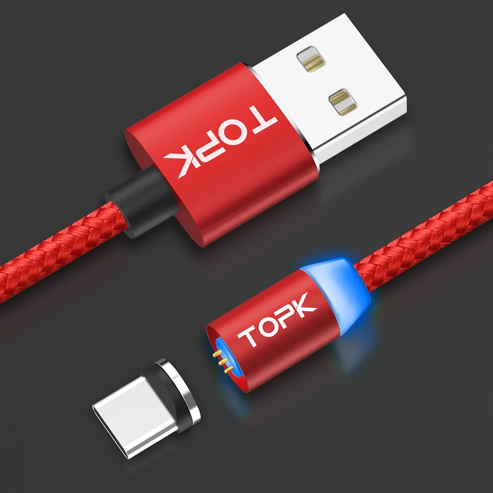 Светодиодный магнитный кабель TOPK 2 го поколения для iPhone X 8 7 6 usb type C и Micro USB быстрой
