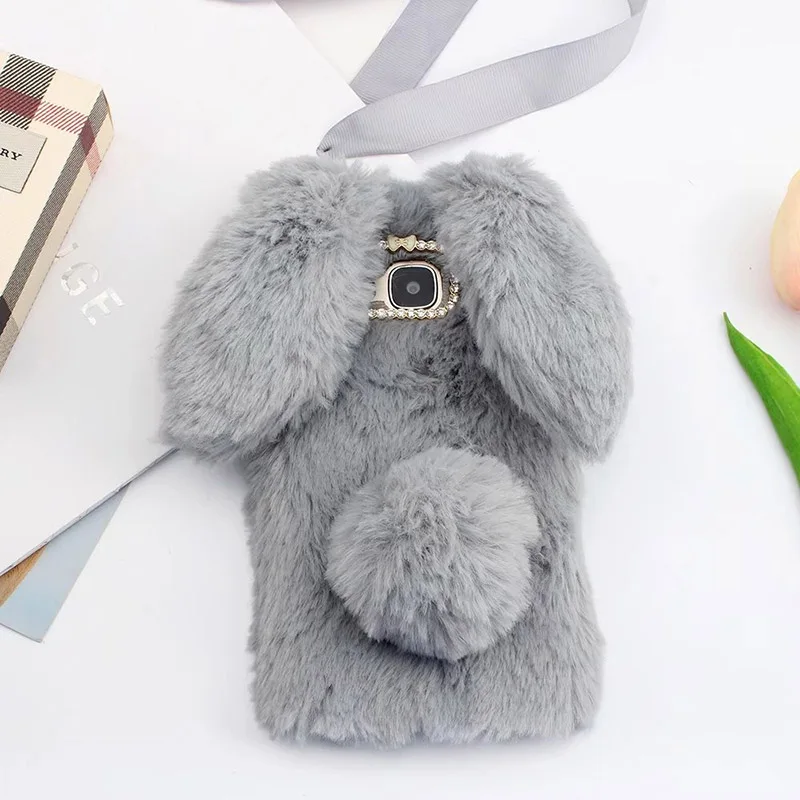 Чехол плюшевый кролик для HTC One M10 M9 M8 M7 мягкий мех милый 3D заячьи уши TPU Алмазный
