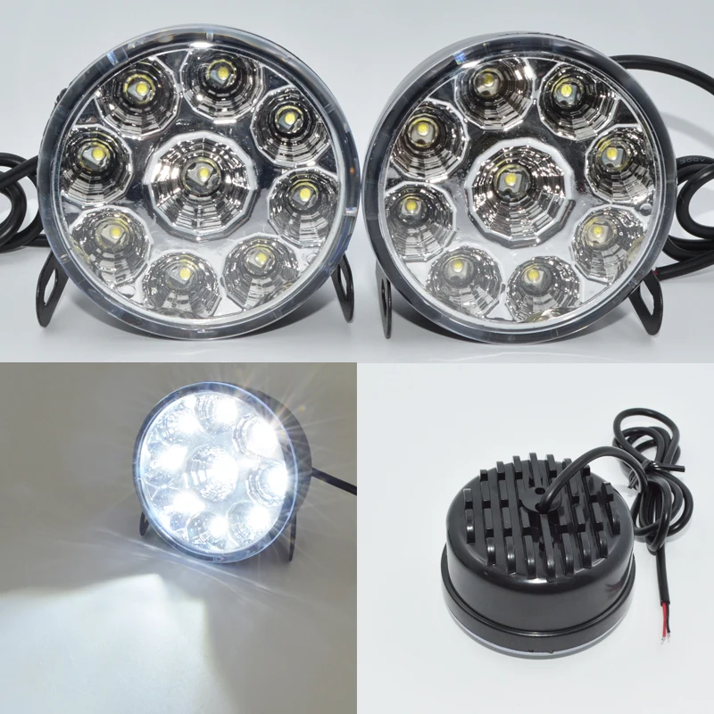 2 шт. белый 12В 9 СИД DRL Круглый дневной ходовой свет автомобиля противотуманная