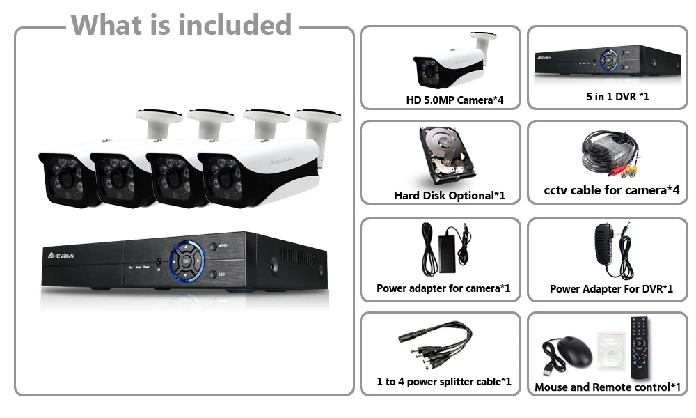 4CH 5MP CCTV DVR система камер домашней безопасности 4*5,0 Мп Водонепроницаемый для дома и улицы ИК светильник Ночное видение комплект видеонаблюдения 2 ТБ
