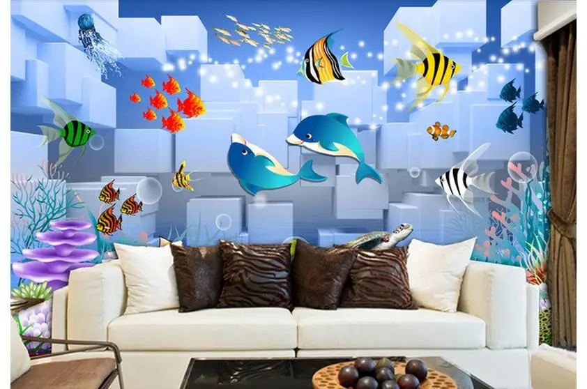 Индивидуальные 3d обои дети фрески 3 d мультфильм детская комната Подводный мир |