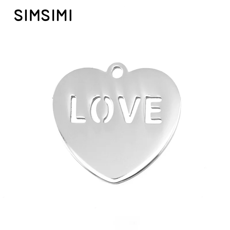 

100pcs i Heart love tag blank pendant for both sides mirror polished stainless steel heart pendant wholesale