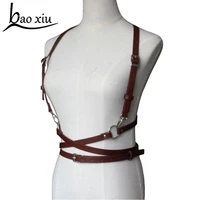 new women leather metal circle harness belt punk gothic body bondage cage harajuku o ring waist straps suspenders belt female
