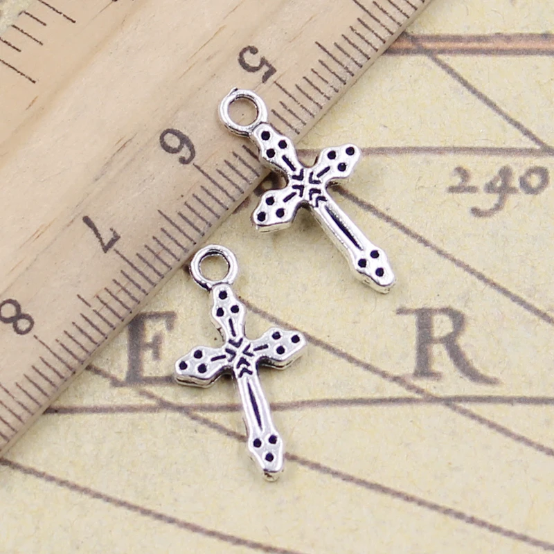 

20pcs Charms Christian Cross 15x7mm Tibetan Bronze Silver Color Pendants Antique Jewelry Making DIY Handmade Craft Pendant