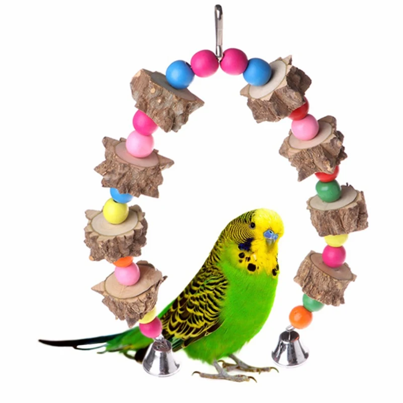

1 pcs Natural Wooden Birds Parrots Toys Training Peck Chewing toys Birds toys Hanging Cage Swing bird cage accessories Supplies