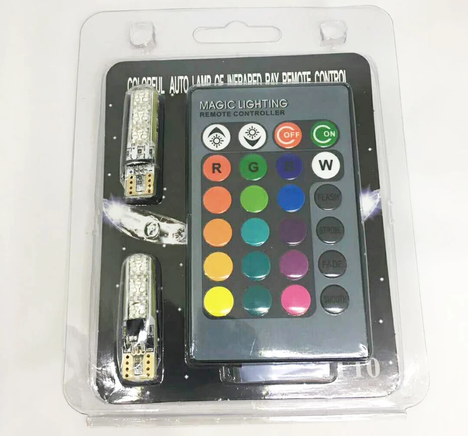 2x T10 W5W светодиодные автомобильные лампы RGB 194 168 501 стробоскоп для чтения с пультом