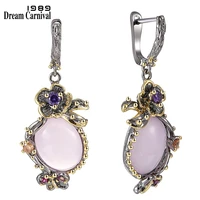 dreamcarnival 1989 hot pick drop earrings for women wedding party dangle earings pink opal stone fashion accessories gift we3878