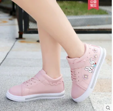 

NEW Kids Girls Cute Rabbit Prints Sport Shoes Children Fashion Sneakers Children Flower Rhinestonre Rubber Sole Casual Shoes J67