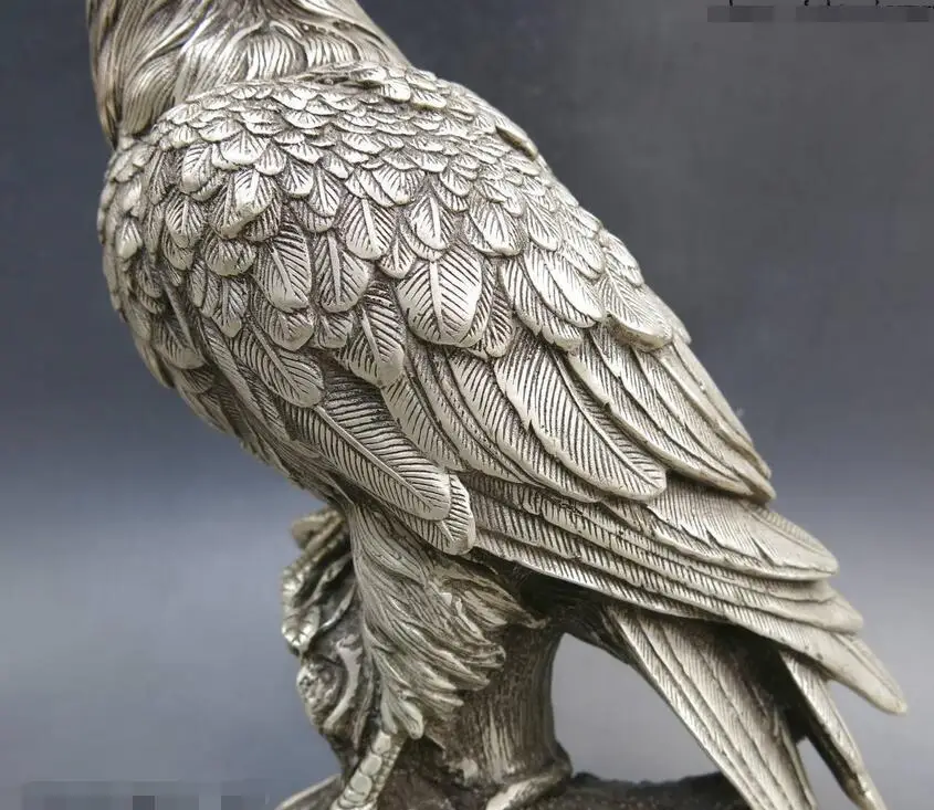 9 &quotКитайская Серебряная резная красивая скульптура мощная Статуя Орла удачи |