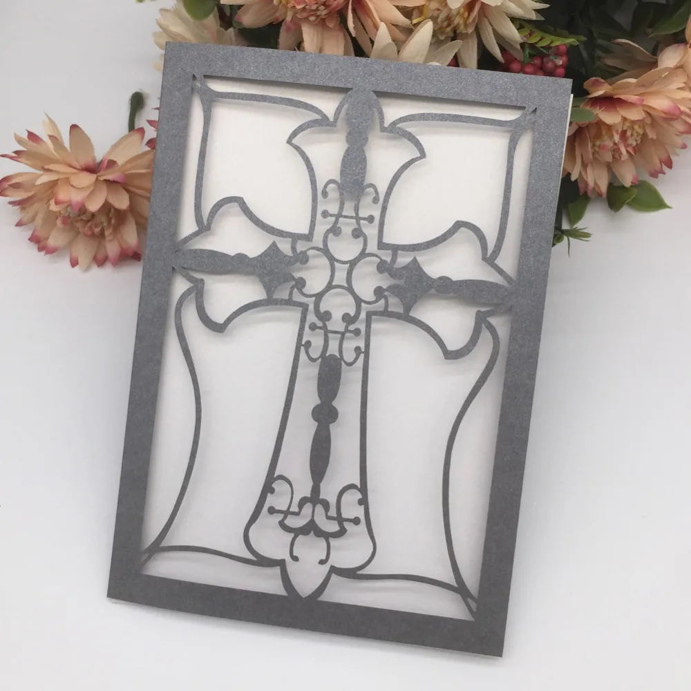 30 шт./лот Изысканная полая лазерная резка пригласительная открытка крест узор