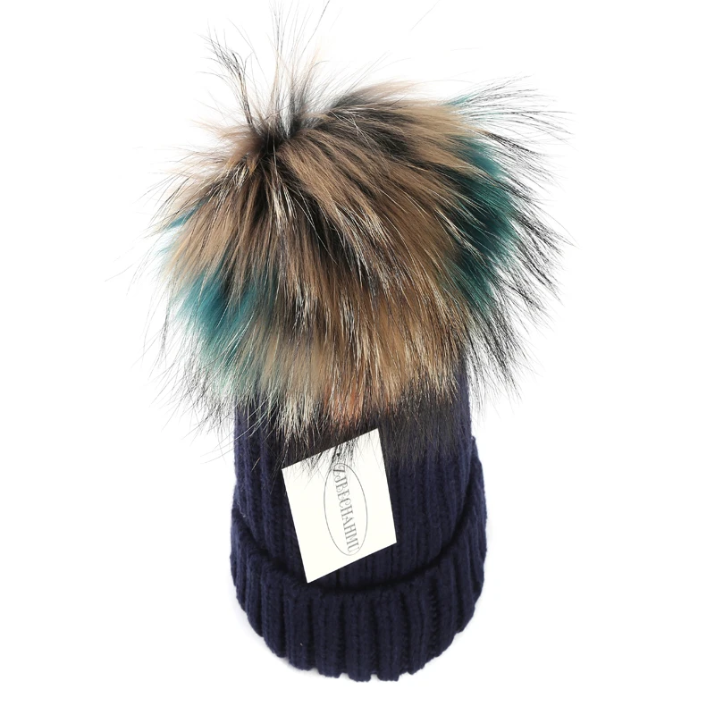 Women Nary Blue Модная новинка, помпоны из натурального Лисьего меха и норки, 15 см, Skullies Beanies, шапки для женщин и девочек, зимние шапки, детские шапки, шапка - Цвет: Women Nary Blue