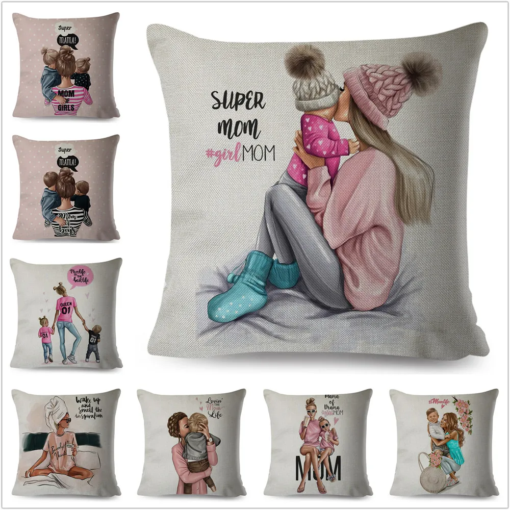 Модный милый мультяшный чехол для подушки Super Mama 45x45 см декоративный мамы и