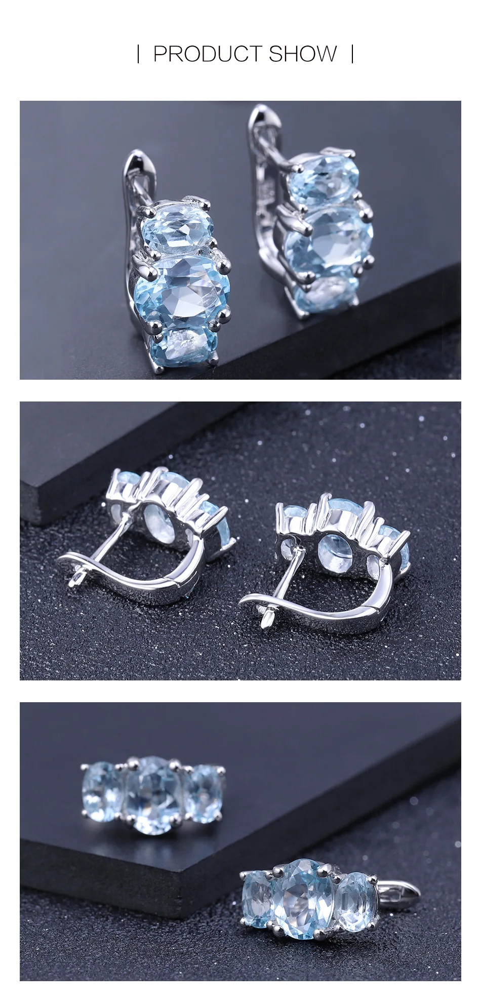 GEM'S BALLET 5.55Ct натуральный Овальный небесно-голубой топаз, серьги из чистого 925 пробы серебра с драгоценным камнем, серьги-гвоздики для женщин, хорошее ювелирное изделие