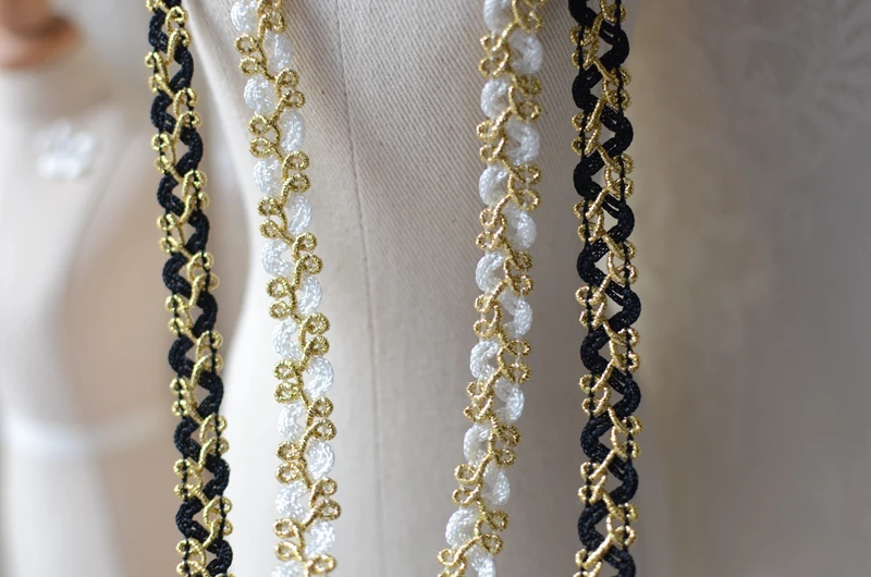 10yards/ lot 1cm width Fashion Handmade DIY Gold Thread Polyester Hollow Lace Trimming Ribbon for Clothing Sewing -DC - купить по