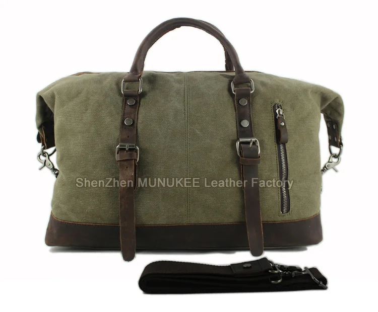 Military Canvas Leather Men's Travel Bag Hand Luggage Bag Carry On Large Men Leather Duffle Bag Tote Big Weekend Bag Overnight